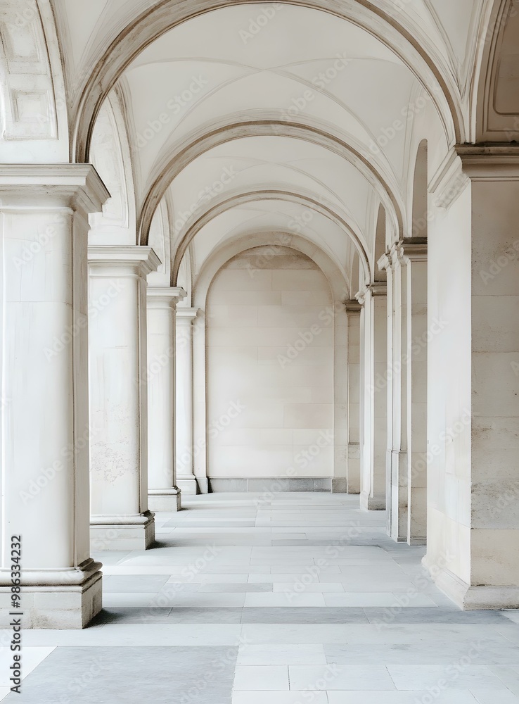 Poster white columns and arched ceiling in a building