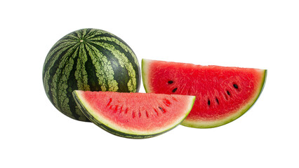 Whole watermelon isolated on transparent background, PNG file, vibrant and juicy
