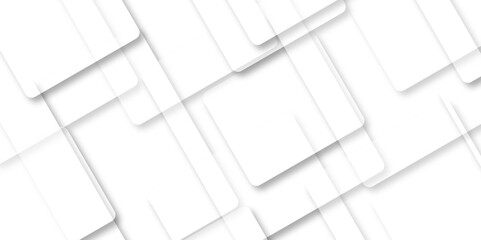 Abstract white color square pattern on banner with shadow. seamless technology concept layered geometric line triangle shapes background. 3d architecture pattern design. white paper texture.