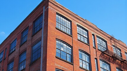 Fototapeta premium red brick building corner old architecture ancient factory condominium windows downtown city living