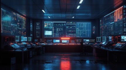 Futuristic Control Room with a Neon Glow