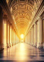 Obraz premium Sunlit Hallway With Pillars And Ornate Ceiling