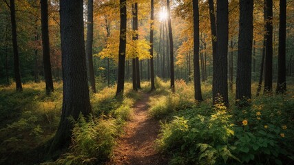 Obraz premium Autumn's Embrace: A Colorful Forest Oasis