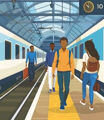 People Walking on Platform at Train Station