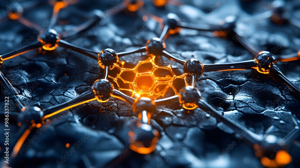 Poster molecular assembler constructing intricate nanostructures, showcasing advanced technology and precis