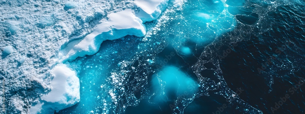 Wall mural an aerial view of an iceberg floating in the water, showcasing its massive size and intricate detail