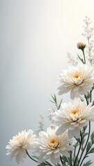 Fototapeta premium Elegant white chrysanthemums on silver background Ideal for formal events or sympathy cards
