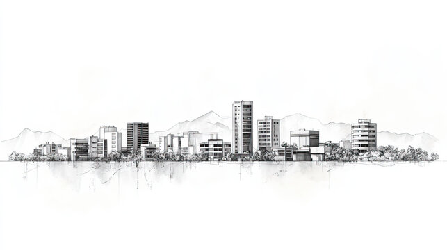 Machala, Ecuador, black and white pen pencil hand-drawn effect drawing illustration for travel poster, card, wallpaper, backdrop or banner. Modern, clear, artistic and simple