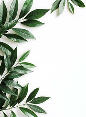 Green Leaf Border on White Background