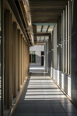 Sun Rays Shining Through The Corridor of Modern Building