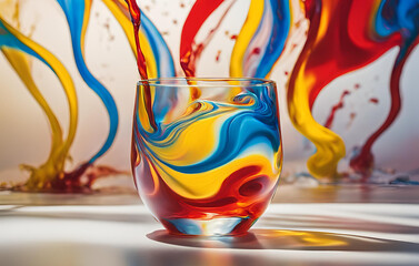 Glass Marker with Transparent Background, Colorful Liquid Infront Dark, Exploring the Mesmerizing Phenomenon of Acrylic Color Dissolving in Water, Colored liquid in a glass transparent glass