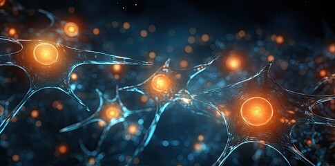 Bright abstract background with neural cells. The concept of neural connections. Generated by Ai.