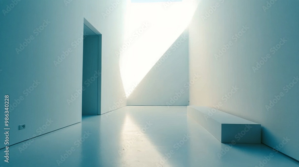 Poster bright and airy empty room with sunlight streaming through large windows in a minimalist setting