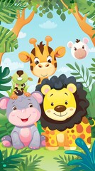 Cute Cartoon Animals Jungle Illustration