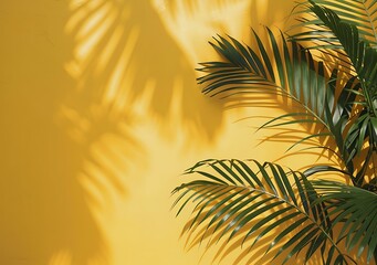 Fototapeta premium Palm Leaves and Shadows on Yellow Wall