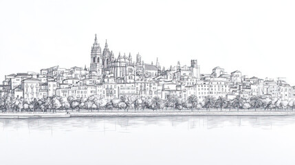 Fototapeta premium Mallorca, Spain, black and white pen pencil hand-drawn effect drawing illustration for travel poster, card, wallpaper, backdrop or banner. Modern, clear, artistic and simple