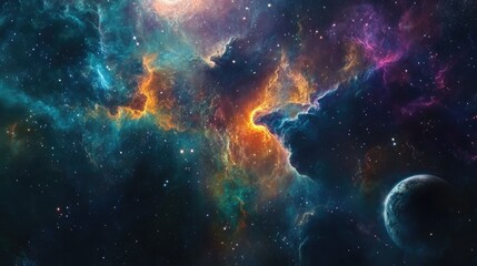 Planets and nebulae in space, a breathtaking view of swirling colors and glowing stars in the vastness of the universe