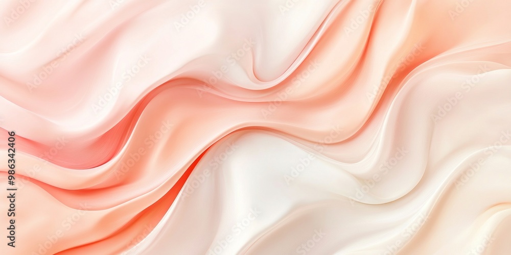 Poster a smooth and flowing fabric in gentle hues of peach and cream. the soft curves and waves create a ca
