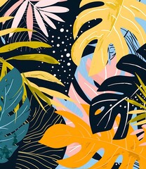 Obraz premium Tropical Leaves Seamless Pattern Illustration Background