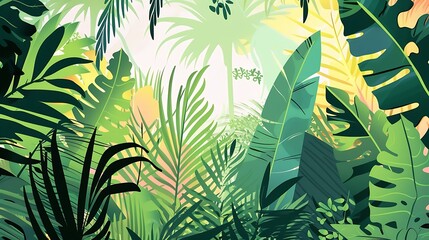 Obraz premium Green Tropical Leaves Digital Illustration
