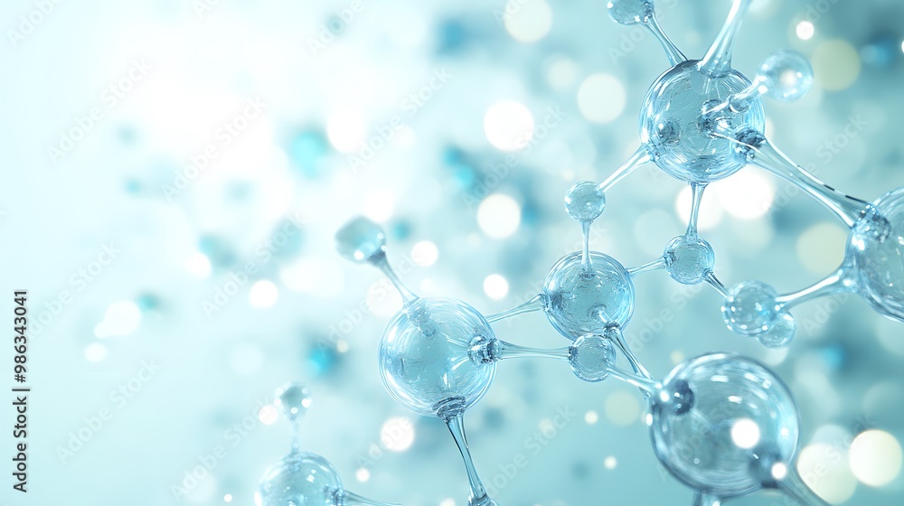 Aufkleber close-up of a molecular structure with a blue bokeh background