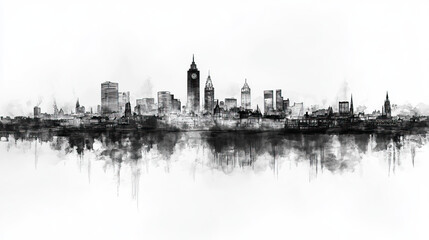 Fototapeta premium Manchester, New Hampshire, black and white pen pencil hand-drawn effect drawing illustration for travel poster, card, wallpaper, backdrop or banner. Modern, clear, artistic and simple