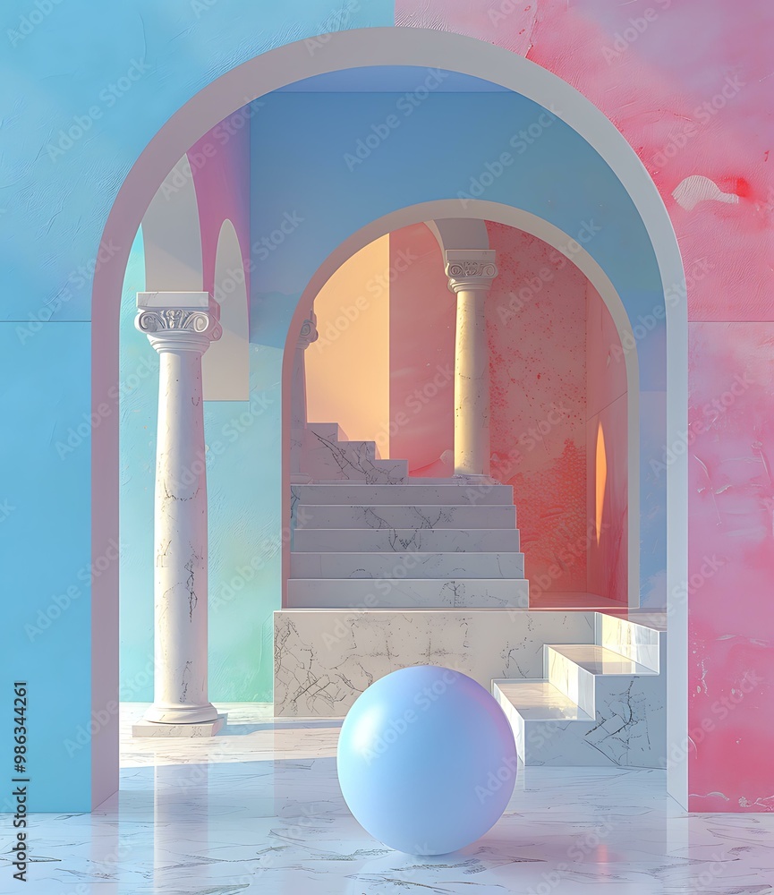Poster abstract architecture with archway and marble floor