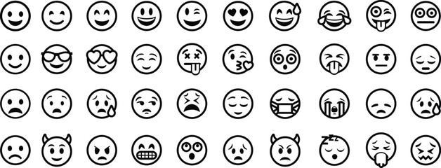 Feedback emoticons emojis. Smiley icons set in trendy flat style. Happy, neutral, sad, emoji, vectors. Customer satisfaction rating scale with good and bad emotions isolated on transparent background.