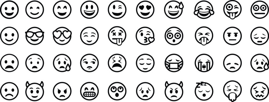 Naklejki Feedback emoticons emojis. Smiley icons set in trendy flat style. Happy, neutral, sad, emoji, vectors. Customer satisfaction rating scale with good and bad emotions isolated on transparent background.
