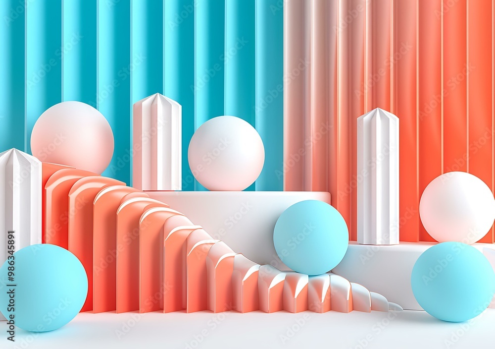 Poster abstract 3d geometric shapes with colorful background