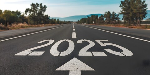 A road with a white line and a black arrow pointing to the right,2025