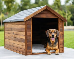Large outdoor kennel with weather-resistant roof, plush bedding, and secure entrance for comfort, doghouse design, comfortable outdoor kennel