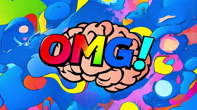 OMG text, my brain is exploding concept, cartoon comic style background.