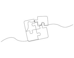 Obraz premium Continuous one line drawing of puzzles game. One line drawing illustration of international puzzle day. Jigsaw, Problem solving, Solution, and strategy concept line art. Editable outline