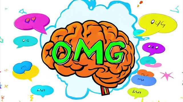 OMG text, my brain is exploding concept, cartoon comic style background.