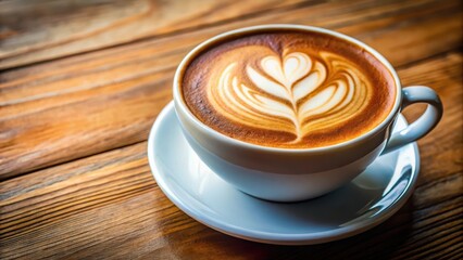 Hot latte coffee with heart shape and tree leaf latte art foam on top