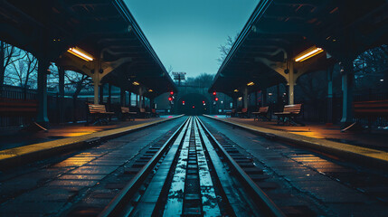 Empty Deserted Train Station After Sundown