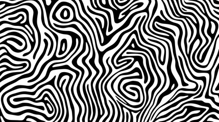 Fototapeta premium Abstract black and white wave squiggle doodle fingerprint style maze pattern background banner. Optical Illusion. Illustration