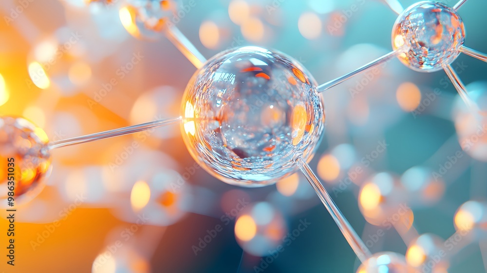Poster close-up of a transparent molecular structure with a defocused background