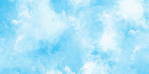 Beautiful painted cloudy natural blue watercolor cloudy sky clouds, Watercolor stain with hand paint pattern on blue canvas, Clouds and mist background on blue, Creative vintage light sky.