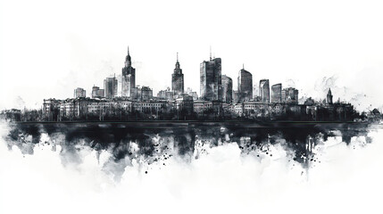 Fototapeta premium Minsk, Belarus, black and white pen pencil hand-drawn effect drawing illustration for travel poster, card, wallpaper, backdrop or banner. Modern, clear, artistic and simple