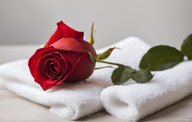 Red rose on a white bedroom hotel for valentines039 day, Bed pillows
