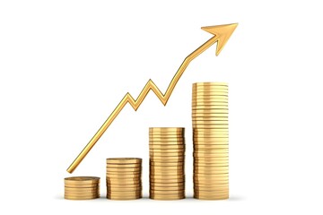 Stacked Gold Coins with Upward Arrow Symbolizing Financial Growth and Investment Success