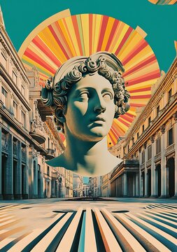 Fototapeta Collage Art with Greek Statue and City Street