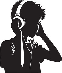 A Boy Listens to Music with Headphones silhouette vector.