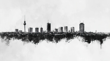 Obraz premium Mnchengladbach, Germany, black and white pen pencil hand-drawn effect drawing illustration for travel poster, card, wallpaper, backdrop or banner. Modern, clear, artistic and simple