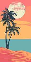 Fototapeta premium Palm Trees Silhouette Summer Sunset Ocean Beach