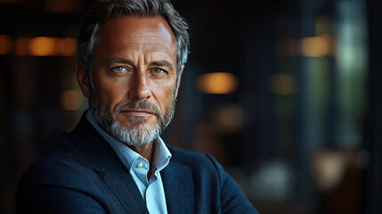 Fototapeta premium A man in a suit stares intensely into the camera.