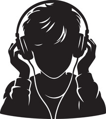 A Boy Listens to Music with Headphones silhouette vector.
