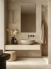 Modern Bathroom Interior Design with Beige Tiles